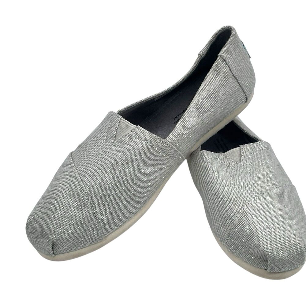TOMS Classic Alpargata Silver Shimmer Slip On Flats Women’s Size 7